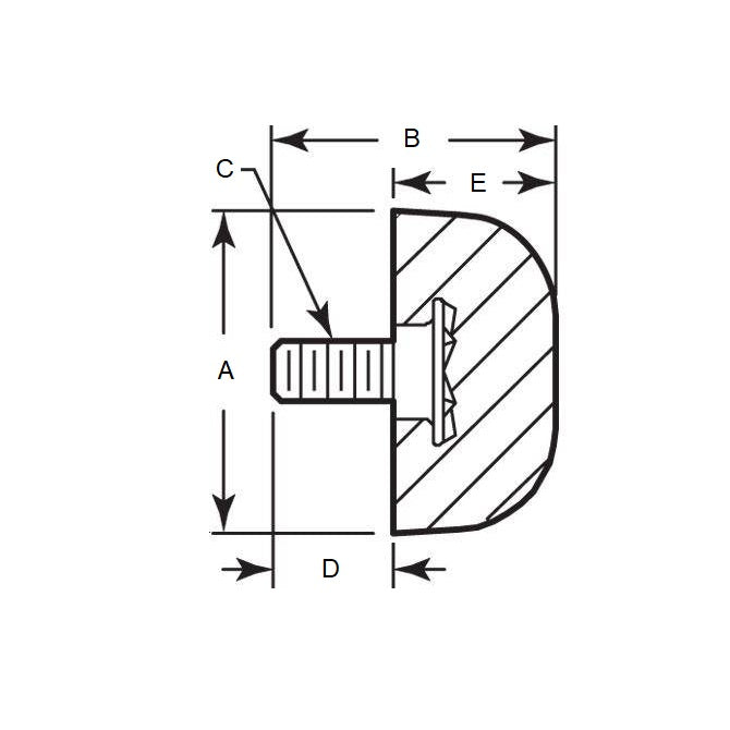 Bumpers   19.05 x 20.625mm - 8-32 UNC (4.166mm)  - Bumpers - Domed - Rubber - MBA  (Pack of 1)