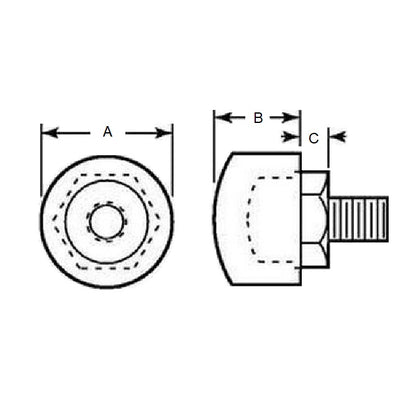 Cylindrical Bumper   25.4 x 25.4mm - 1/4-20 UNC  - Male Flat with radiused Edges Polyurethane - Orange - 80A - MBA  (Pack of 1)