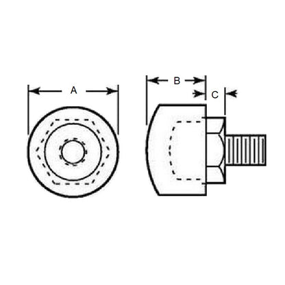 Cylindrical Bumper  101.6 x 101.6 mm - 1/2-13 UNC  - Male Flat with radiused Edges Polyurethane - Black - 60A - MBA  (Pack of 1)