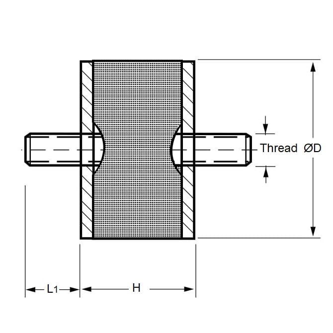 Bobbin Mount   10 x 8 mm - M4  -  Natural Rubber 45A - Male to Male - MBA  (Pack of 5)