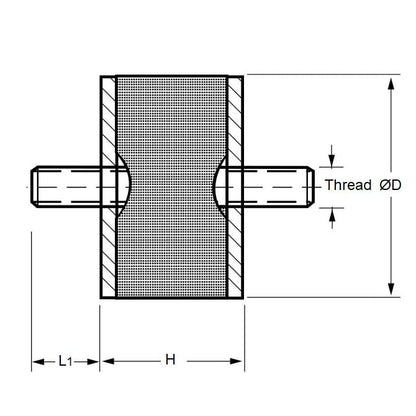 Bobbin Mount   15 x 15 mm - M5  -  Natural Rubber 70A - Male to Male - MBA  (Pack of 40)