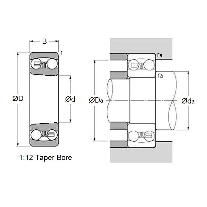 Ball Bearing  110 x 200 x 53 mm  - Self Aligning Chrome Steel - Tapered Bore - MBA  (Pack of 1)