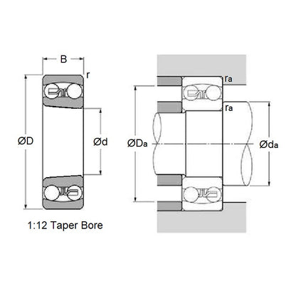 Ball Bearing  110 x 200 x 53 mm  - Self Aligning Chrome Steel - Tapered Bore - MBA  (Pack of 1)