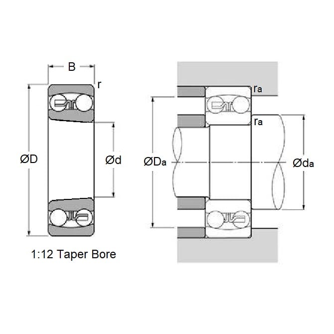 Ball Bearing  100 x 215 x 73 mm  - Self Aligning Chrome Steel - Tapered Bore - MBA  (Pack of 1)