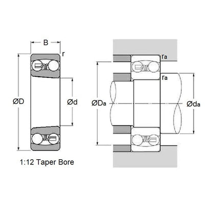 Ball Bearing   65 x 140 x 48 mm  - Self Aligning Chrome Steel - Tapered Bore - MBA  (Pack of 1)