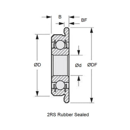 Hobao Hyper 8 Flanged Bearing 5-8-2.5mm Alternative Double Rubber Seals Standard (Pack of 10)