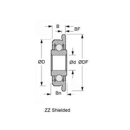 Ball Bearing    1.191 x 3.967 x 2.381 mm  - Flanged Extended Inner Stainless 440C Grade - Abec 1 - MC3 - Standard - Shielded - Standard Retainer - MBA  (Pack of 1)