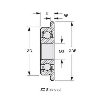 Ball Bearing    6.35 x 9.525 x 3.175 mm  - Flanged Stainless 440C Grade - Abec 5 - MC34 - Standard - Shielded and Greased - Ribbon Retainer - MBA  (Pack of 20)