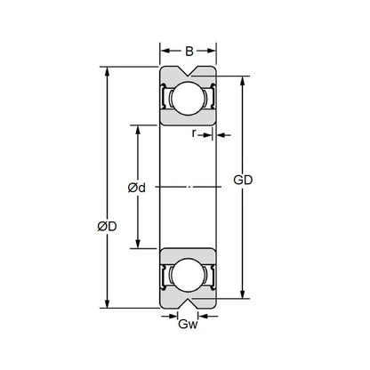 V626-2RS-02-090-ECO Vee Groove Profile Bearing (Remaining Pack of 38)