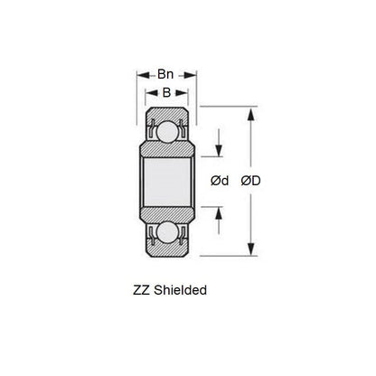 Ball Bearing    9.525 x 22.225 x 6.35 mm  - Extended Inner Chrome Steel - Economy - Sealed - Full Complement  - ECO  (Pack of 1)