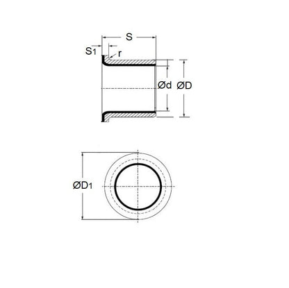 Bush    6.35 x 7.938 x 6.35 mm  - Flanged Bronze SAE841 Sintered - Standard ID - Tight OD - MBA  (Pack of 1)