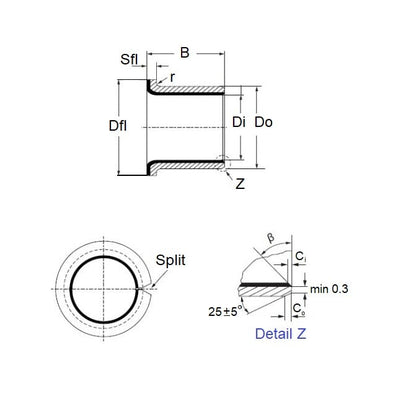 Steel Bush   18 x 20 x 20 mm  - Flanged Split Steel DU with PTFE - MBA  (Pack of 5)