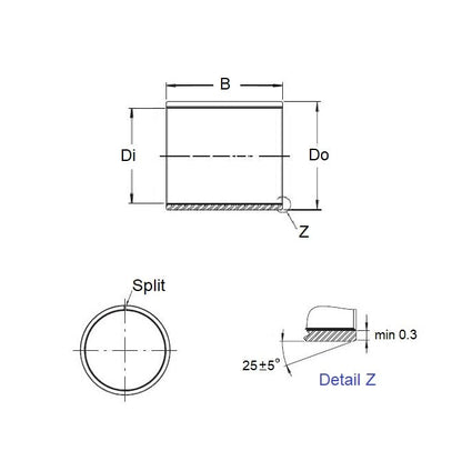 Steel Bush    7.938 x 9.525 x 9.525 mm  - Split Steel DU with PTFE - MBA  (Pack of 1)