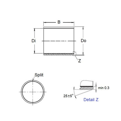 Steel Bush    3 x 4.5 x 6 mm  - Split Steel DU with PTFE - MBA  (Pack of 5)