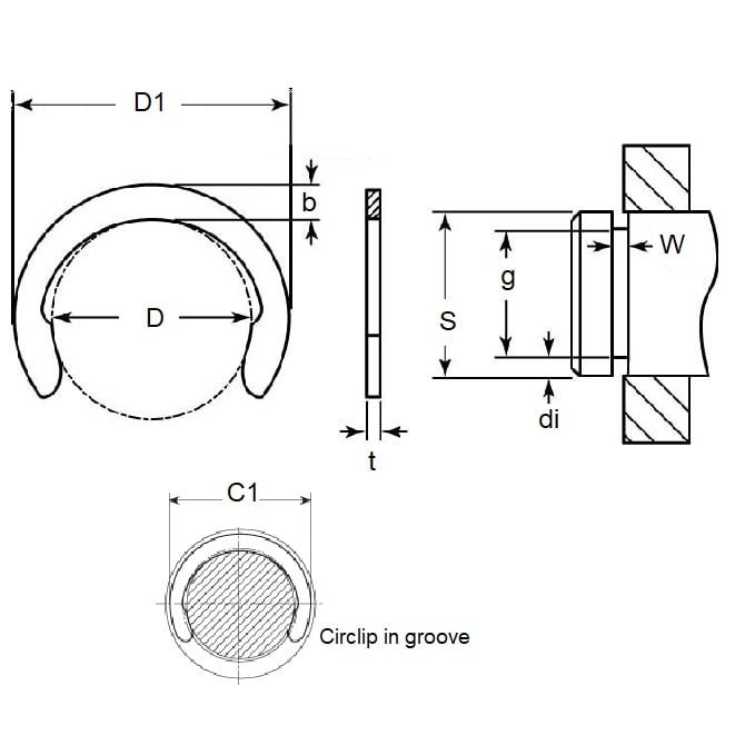 Crescent Ring    6.35 x 0.64 mm  -  Carbon Spring Steel - MBA  (Pack of 50)