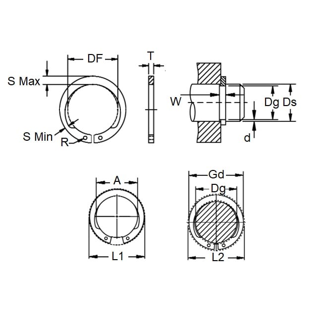 External Circlip   19.05 x 1.07 mm  - Inverted Stainless PH15-7 Mo - 19.05 Shaft - MBA  (Pack of 3)