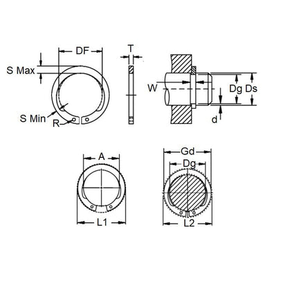 External Circlip   14.29 x 0.9 mm  - Inverted Carbon Steel - 14.29 Shaft - MBA  (Pack of 50)