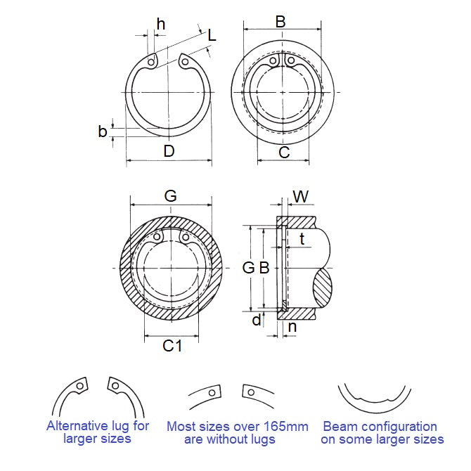 Internal Circlip  100.01 x 2.77 x 106.02 mm Stainless PH15-7 Mo - 100.01 Housing - MBA  (Pack of 3)