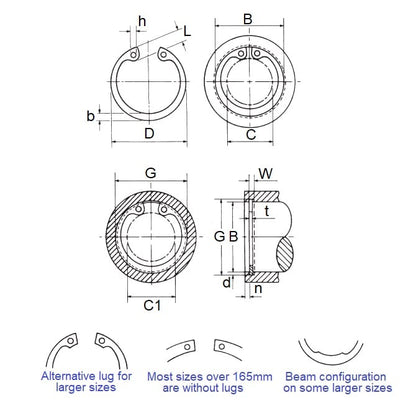 Internal Circlip   29 x 1.2 mm  -  Stainless PH15-7 Mo - 29.00 Housing - MBA  (Pack of 3)