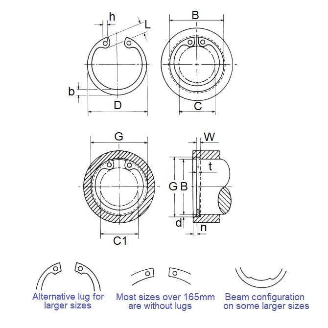 Internal Circlip   28.58 x 1.27 mm  -  Carbon Steel - 28.58 Housing - MBA  (Pack of 10)