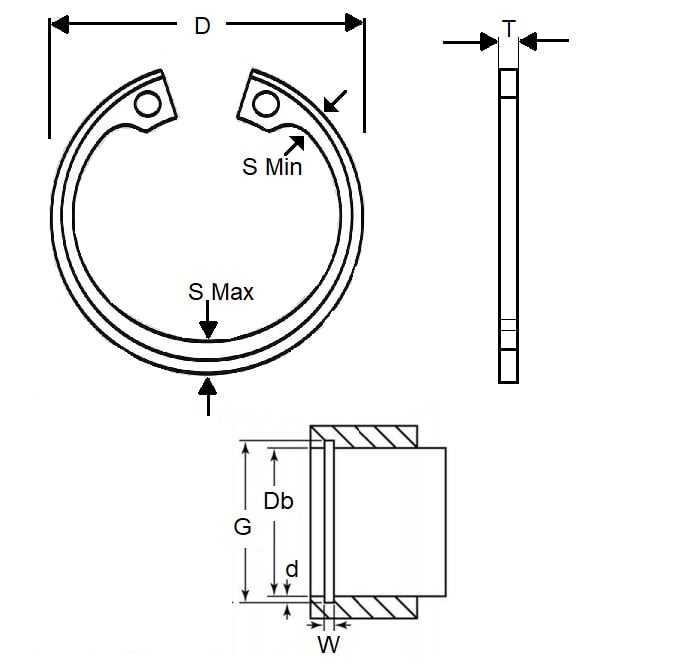 Internal Circlip   39.67 x 1.5 mm  - Bevelled Carbon Steel - 39.67 Housing - MBA  (Pack of 3)