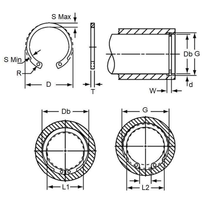 Internal Circlip   28.58 x 1.27 mm  - Inverted Carbon Steel - 28.58 Housing - MBA  (Pack of 50)