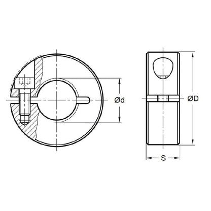 Shaft Collar   57.15 x 82.60 x 19.1 mm  - One Piece Clamp Mild Steel - Round Bore - MBA  (Pack of 1)