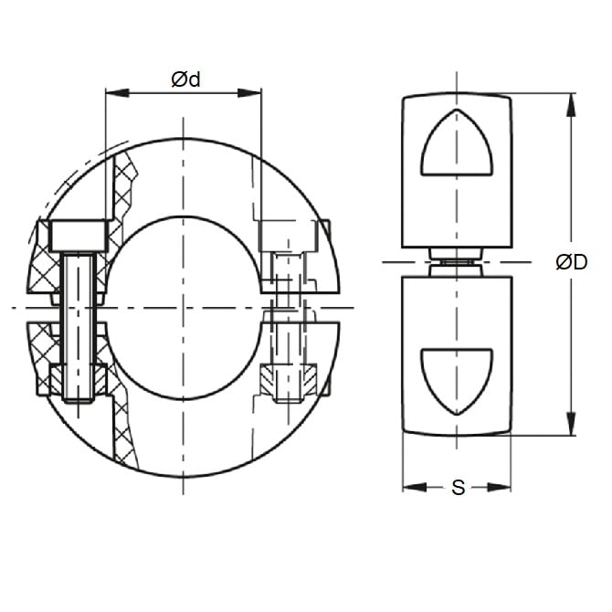 Shaft Collar  101.6 x 133.35 x 22.2 mm  - Two Piece Clamp Steel Black Oxide Coated - Round Bore - MBA  (Pack of 1)