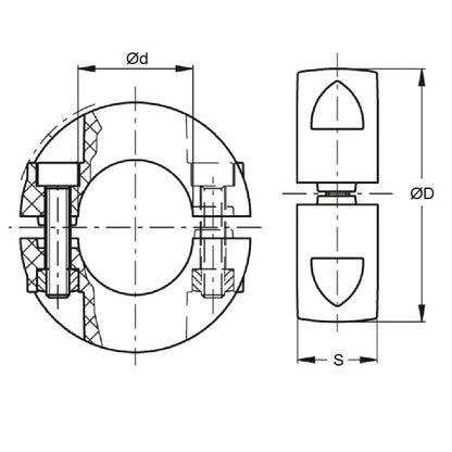 Shaft Collar   23.813 x 44.5 x 12.7 mm  - Two Piece Clamp Stainless 303 - Round Bore - MBA  (Pack of 1)