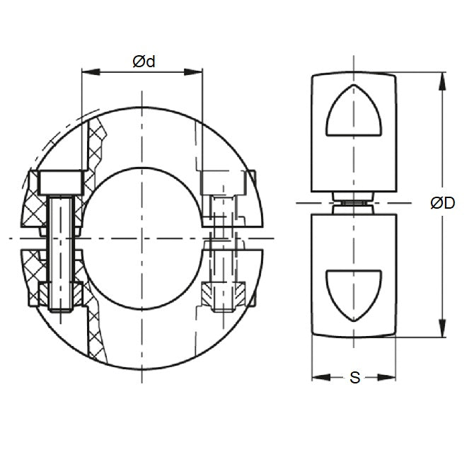 Shaft Collar    6.35 x 15.88 x 7.9 mm  - Two Piece Clamp Stainless 304 - Round Bore - MBA  (Pack of 1)