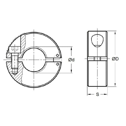 Shaft Collar   40 x 60 x 15 mm  - Hinged Stainless - Round Bore - MBA  (Pack of 1)