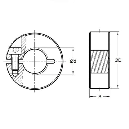 Threaded Collar    1.1-4-12 UNF x 52.388 x 12.7 mm  - One Piece Clamp Mild Steel - Threaded Bore - MBA  (Pack of 1)