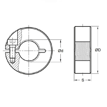 Threaded Collar    1-14 UNS x 44.45 x 12.7 mm  - One Piece Clamp Mild Steel - Threaded Bore - MBA  (Pack of 1)