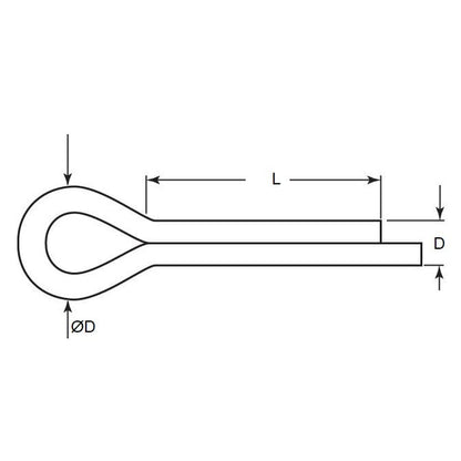 Split Pin    4 x 50 mm  - Cotter Stainless 316 Grade - 3.6 mm Pin Dia. - MBA  (Pack of 50)