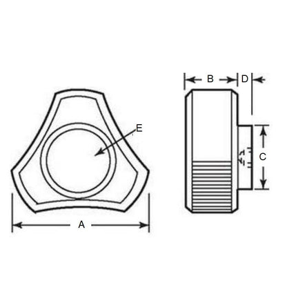 Three Lobe Knob    5/16-18 UNC x 31.75 x 9.5 mm  - Brass Insert Phenolic - Black - Female - MBA  (Pack of 50)