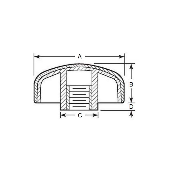 Three Lobe Knob    1/2-13 UNC x 55.12 x 22.9 mm  - Zinc Plated Brass Insert Thermoplastic - Black - Female - MBA  (Pack of 1)