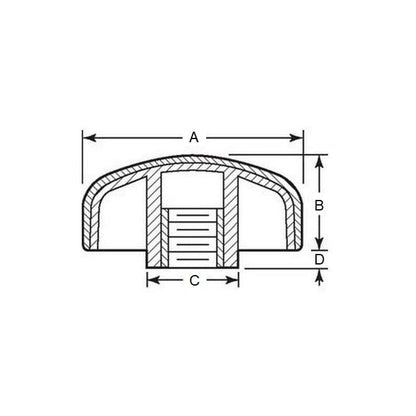 Three Lobe Knob    1/2-13 UNC x 55.12 x 22.9 mm  - Zinc Plated Brass Insert Thermoplastic - Black - Female - MBA  (Pack of 1)