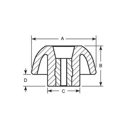 Three Lobe Knob    5/16-18 UNC x 50.04 x 14 mm  - Through Hole Brass Insert Thermoplastic - Black - Female - MBA  (Pack of 1)