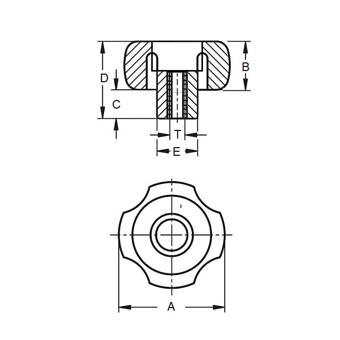 Four Lobe Knob    5/8-11 UNC x 80.01 x 23.9 mm  - Through Hole Brass Insert Thermoplastic - Black - Female - MBA  (Pack of 1)