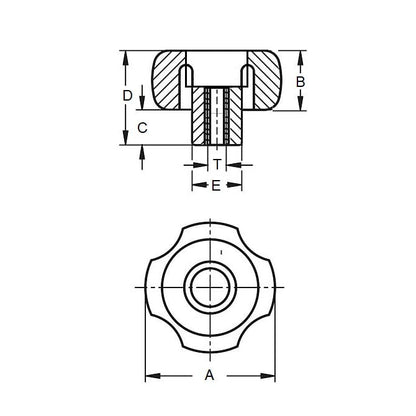 Four Lobe Knob    5/8-11 UNC x 80.01 x 23.9 mm  - Through Hole Brass Insert Thermoplastic - Black - Female - MBA  (Pack of 1)