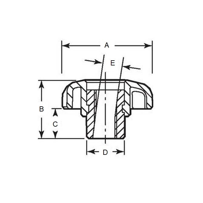 Seven Lobe Knob    M10 x 50 mm  - Steel Hub Insert Thermoplastic - Black - Female - MBA  (Pack of 1)