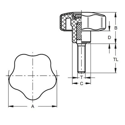 KM127C-063-5L30-ST Knob (Pack of 10)