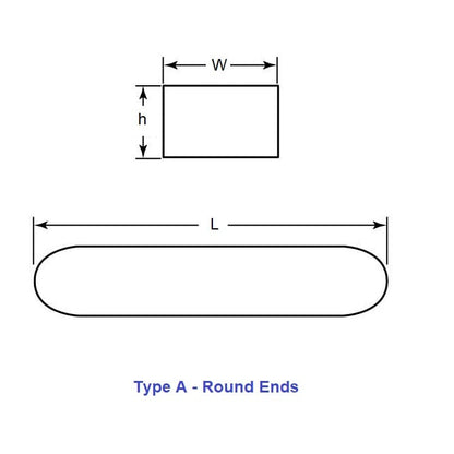 Machine Key   20 x 12 x 80 mm  - Rounded Ends Carbon Steel C45 - Standard - ExactKey  (Pack of 1)