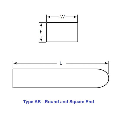 Machine Key   15.88 x 15.88 x 76.2 mm  - AB (1 end rounded, other end square) Carbon Steel C45 - Standard - ExactKey  (Pack of 1)