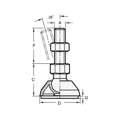 Levelling Mount M10 x 60 x 28 - 500kg  - Stud Stainless 303-304 - 18-8 - A2 - MBA  (Pack of 1)