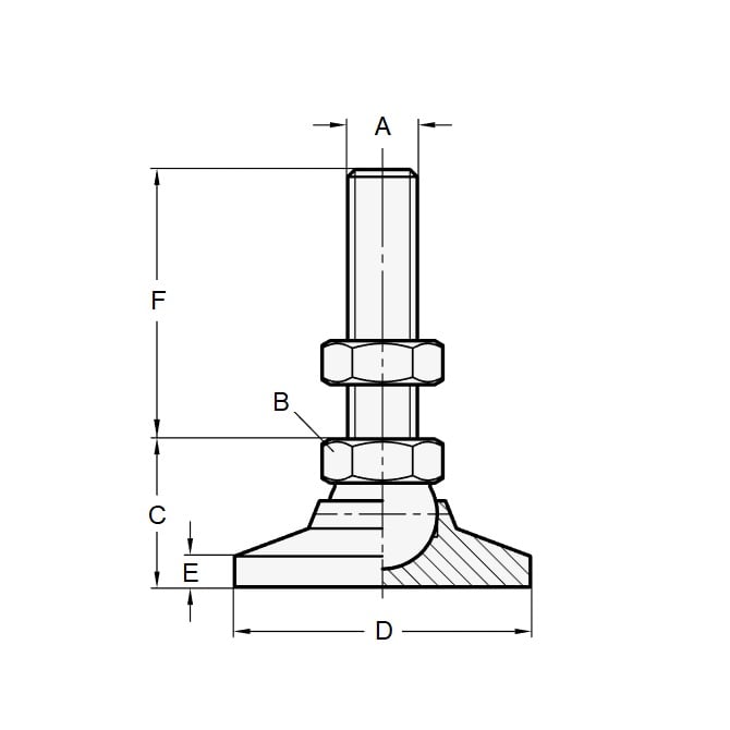 Levelling Mount    M8 x 25.4 x 31.8 - 500kg  - Stud Stainless 303-304 - 18-8 - A2 - MBA  (Pack of 1)