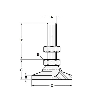 Levelling Mount    M8 x 25.4 x 31.8 - 500kg  - Stud Stainless 303-304 - 18-8 - A2 - MBA  (Pack of 1)