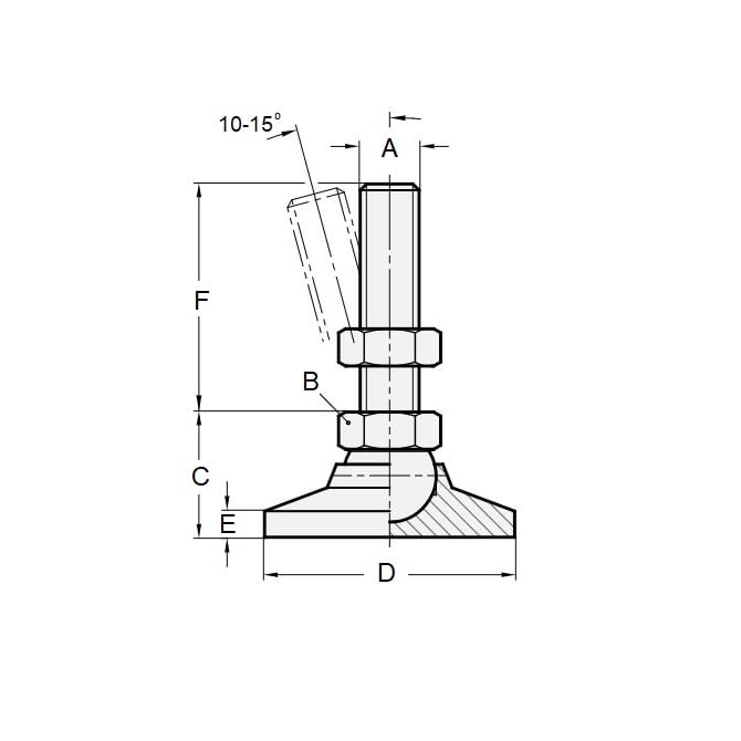 Levelling Mount    M12 x 48 x 11.2 - 1700kg  - Socket Gold Chromate with Rubber Pad - MBA  (Pack of 1)