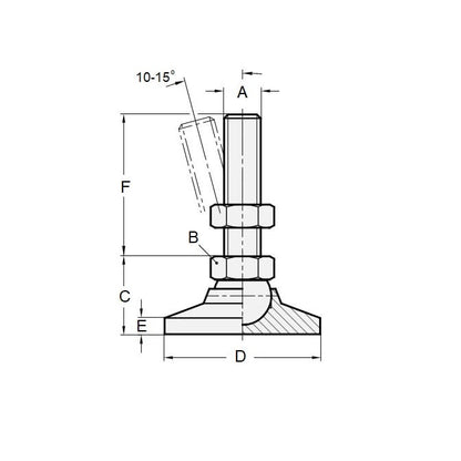 Levelling Mount    M12 x 48 x 11.2 - 1700kg  - Socket Gold Chromate with Rubber Pad - MBA  (Pack of 1)