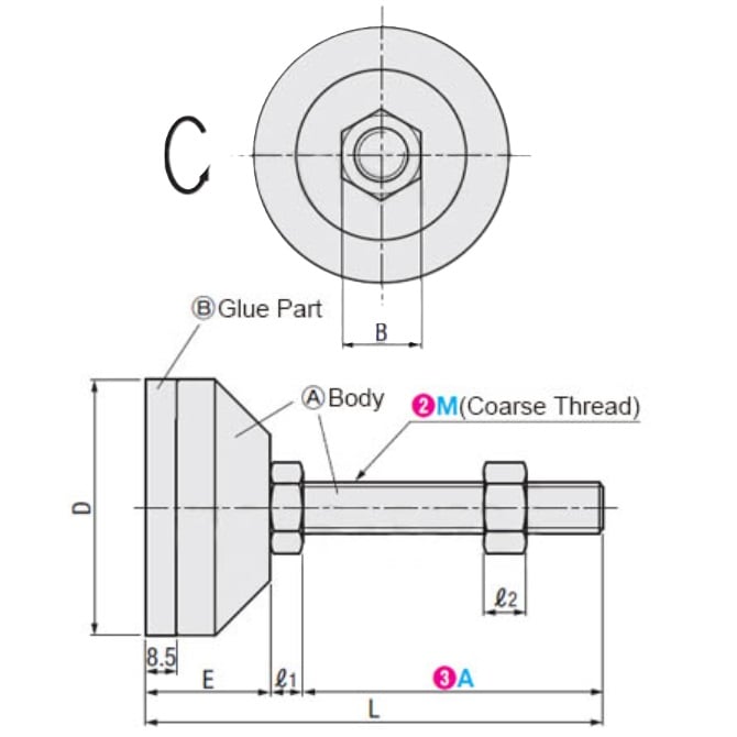 M20 x 60.0 x 43.0 Levelling Mount MLM-200M-120-ZPP-ECO